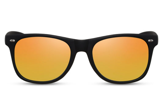 Unisex zonnebril met spiegelende oranje lenzen!