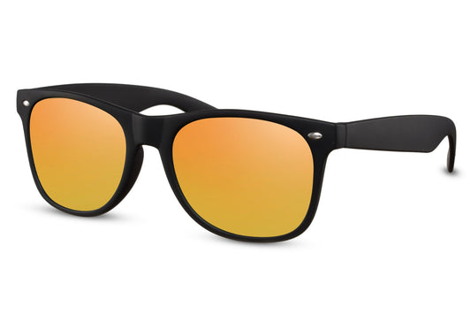 Unisex zonnebril met spiegelende oranje lenzen!