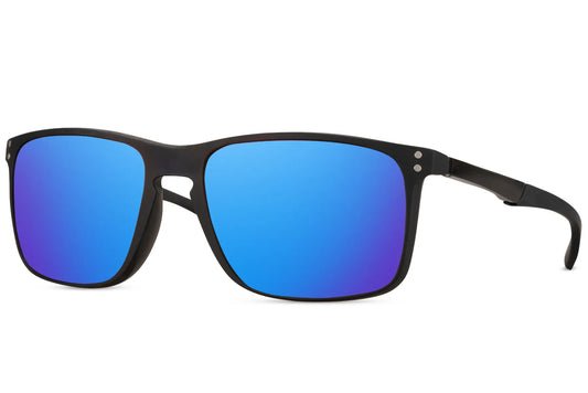 Unisex zonnebril zwart met blauwe spiegelglazen